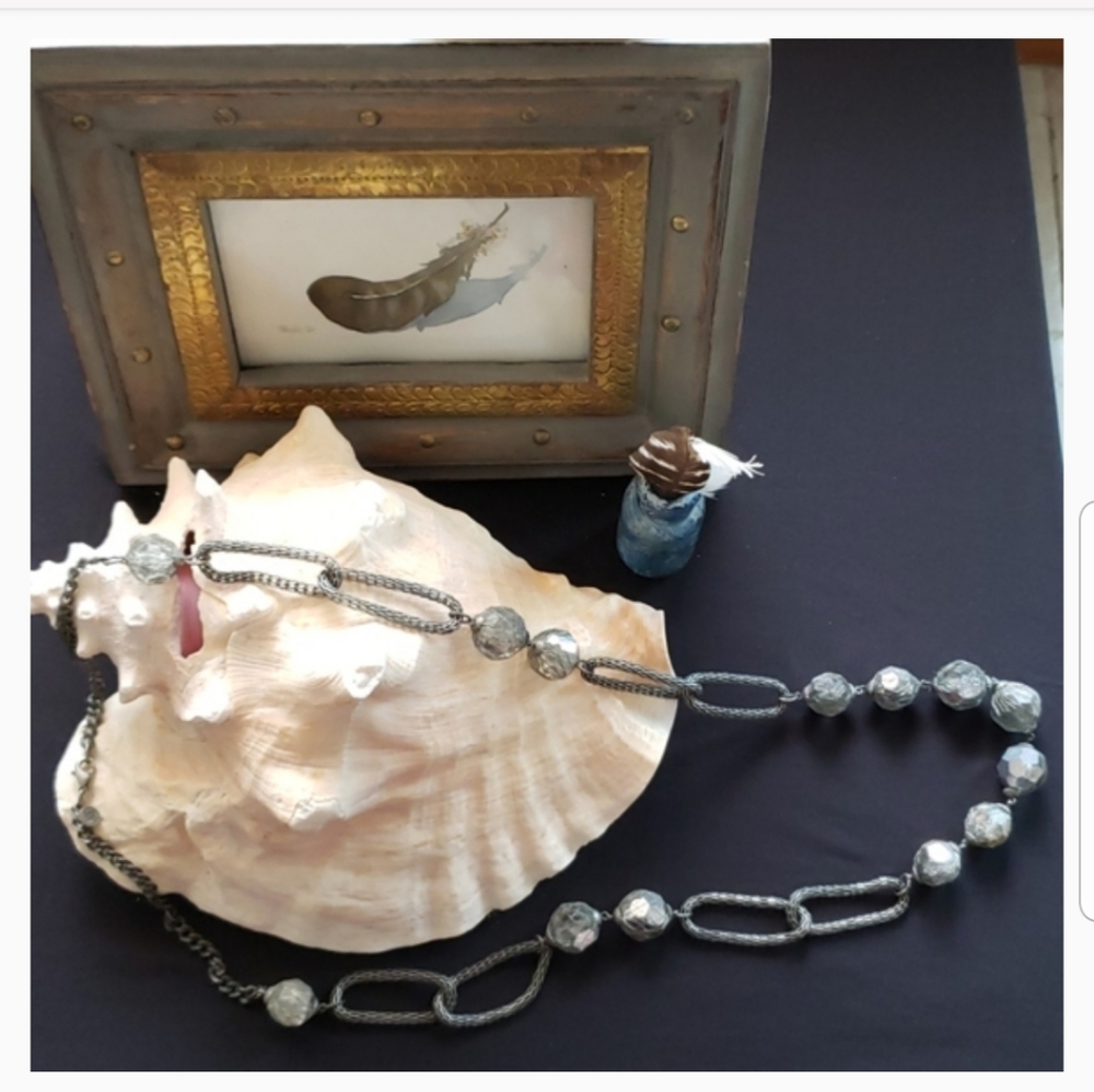 Chain Link Silver Necklace with Faceted Stations - Picture 8 of 8